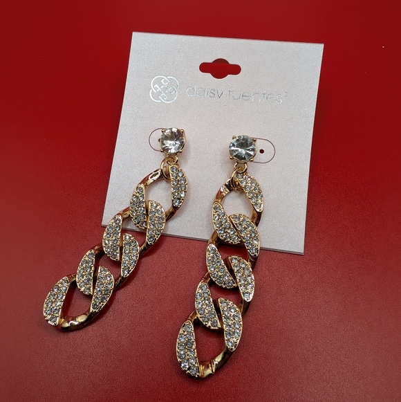 Daisy Fuentes Gold Tone Rhinestone Sparkly Statement Earrings NWT - Picture 2 of 10